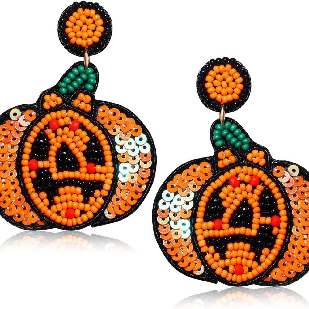Halloween Beaded Boo Earrings for Women - Spooky Ghost Pumpkin Drop Dangle Jewel